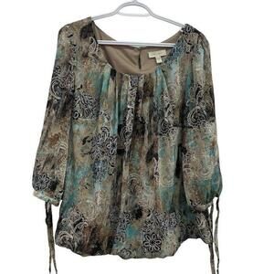 Dressbarn Womens Abstract Art 3/4 Sleeve Scoop Neck Pullover Blouse Size 1X​​​​